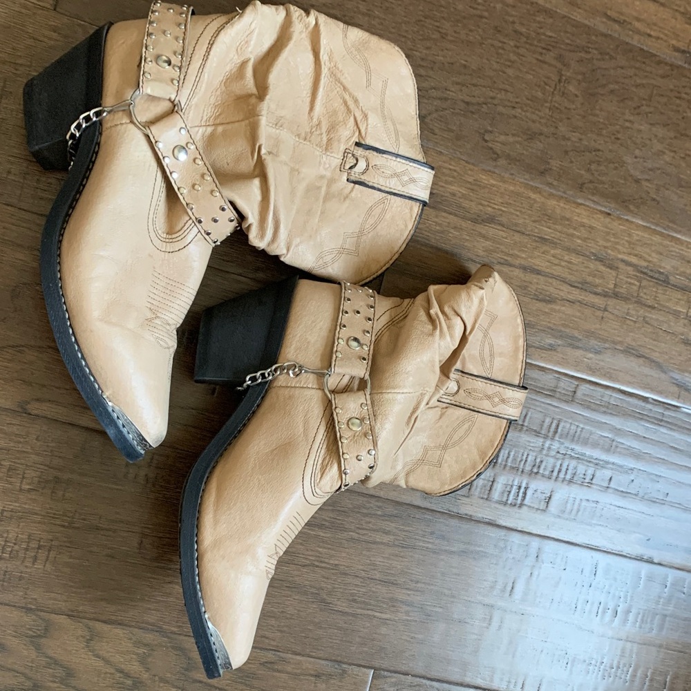 Shyanne Tan Ankle Booties with Chain Detail